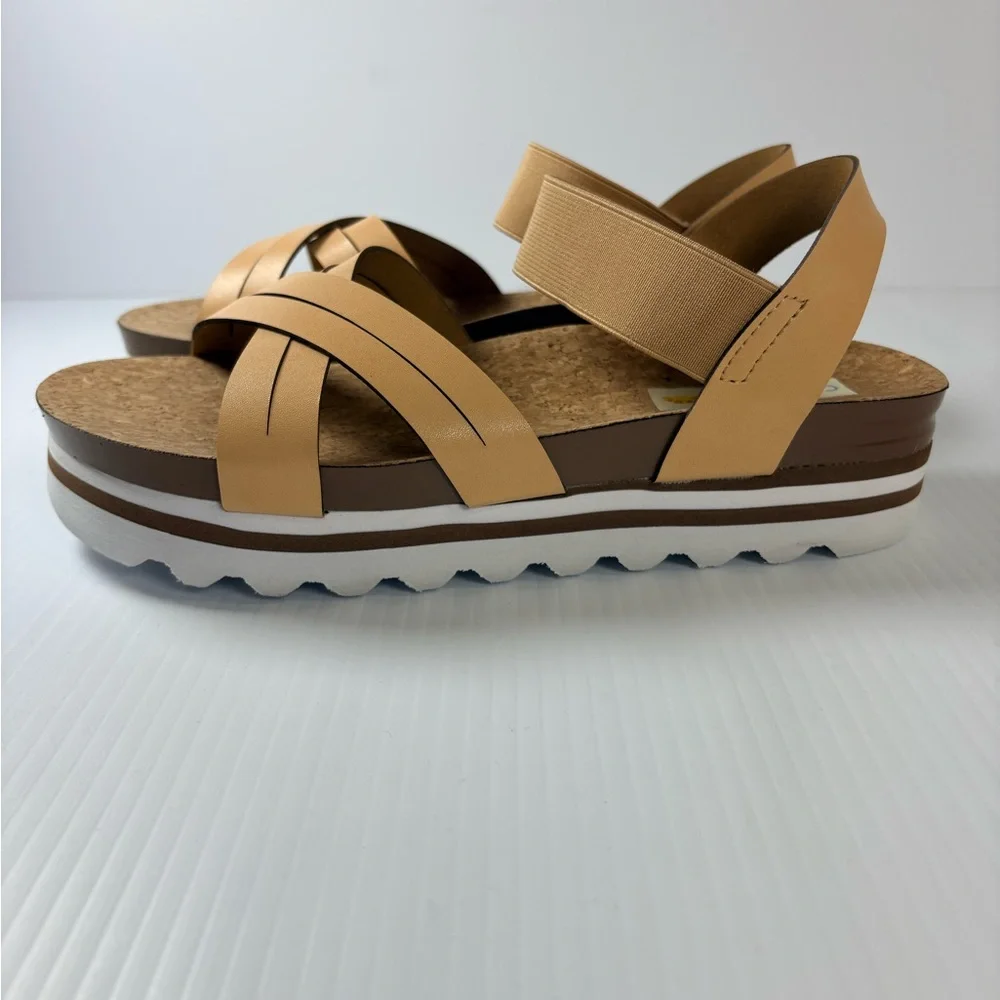 C&C California Platform Cork Sandals Tan Strappy Comfort Sandals Sz10